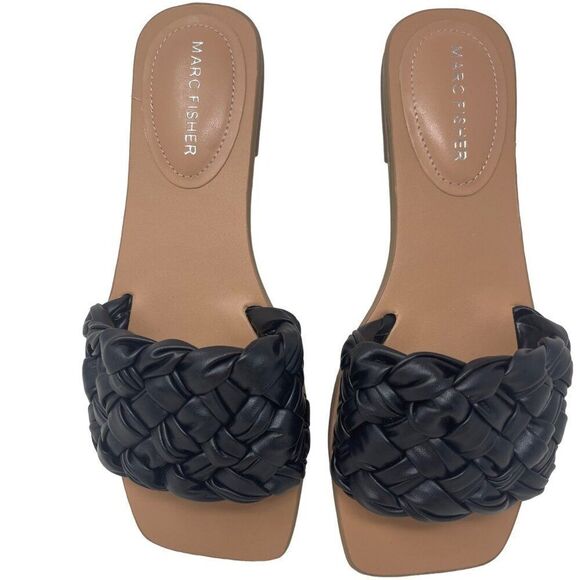 Marc Fisher Caspian Women's Woven Strap Slide Sandals Size 7M, Black, NEW - Picture 1 of 9